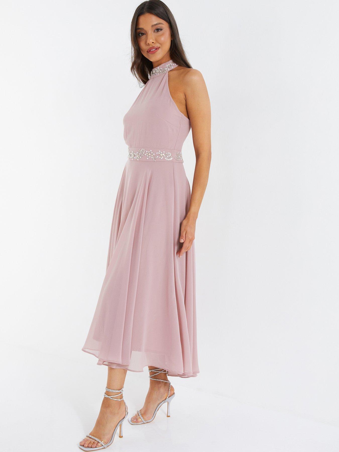 Quiz pink chiffon on sale embellished maxi dress