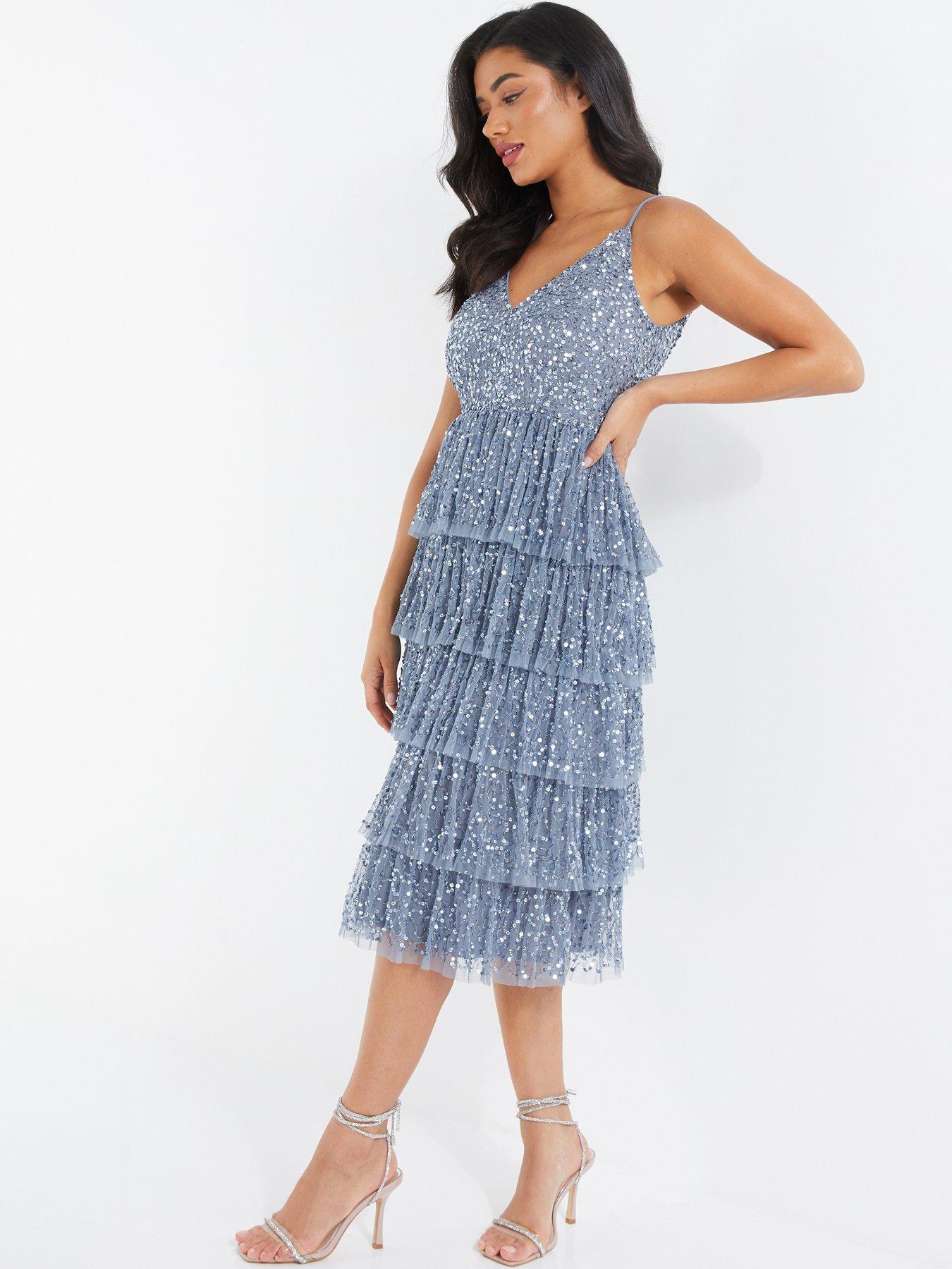 Tiered sequin hot sale midi dress