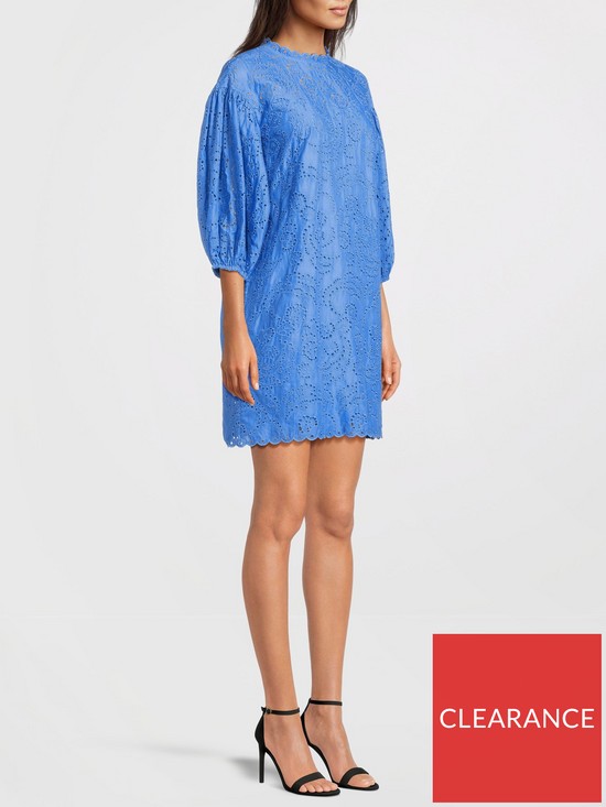 front image of kate-spade-new-york-floral-eyelet-puff-sleeve-dress-bluenbsp