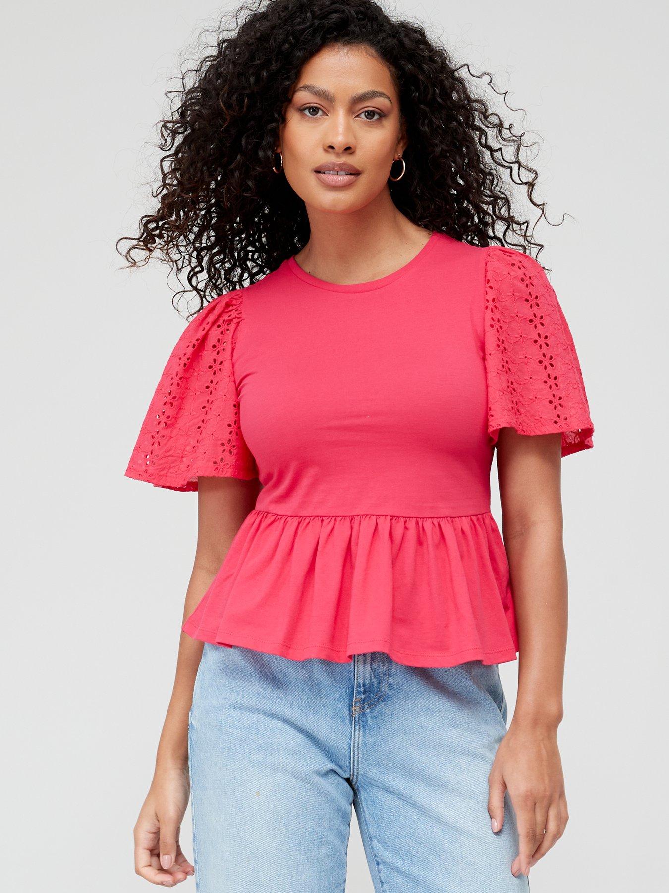 V by Very Frill Sleeve Peplum Top - Pink