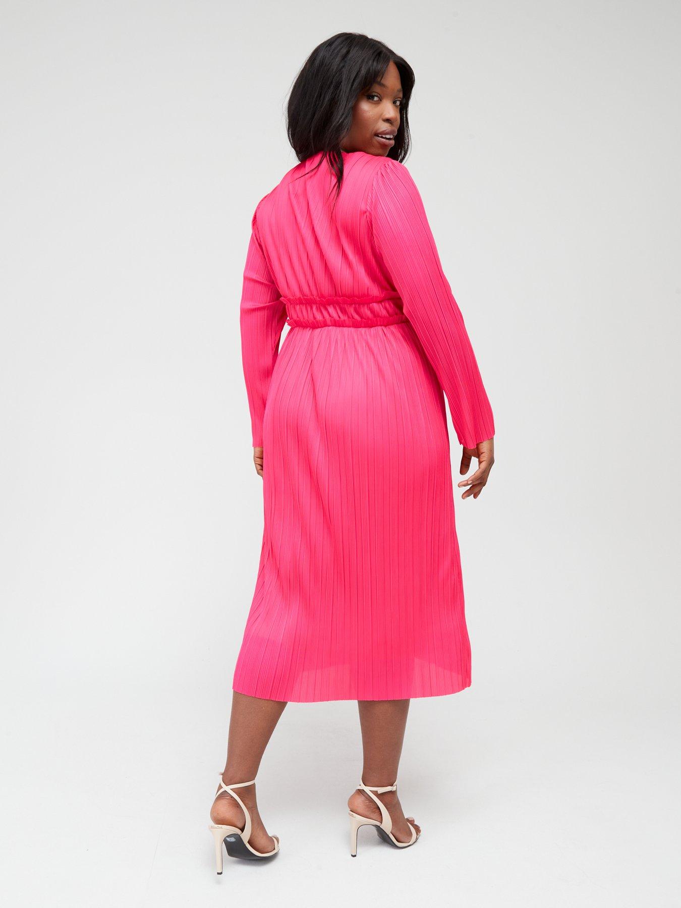 Curves Pink Floral Ruched Midi Wrap Dress