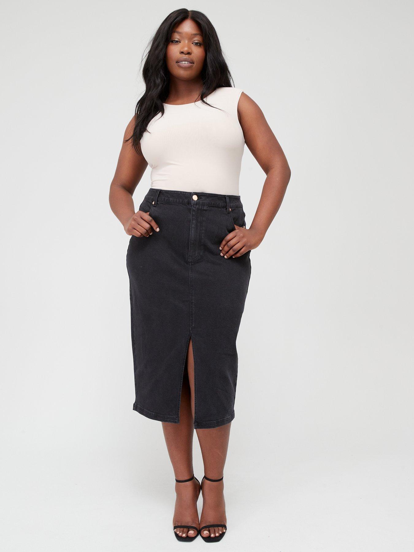 Denim split midi sales skirt