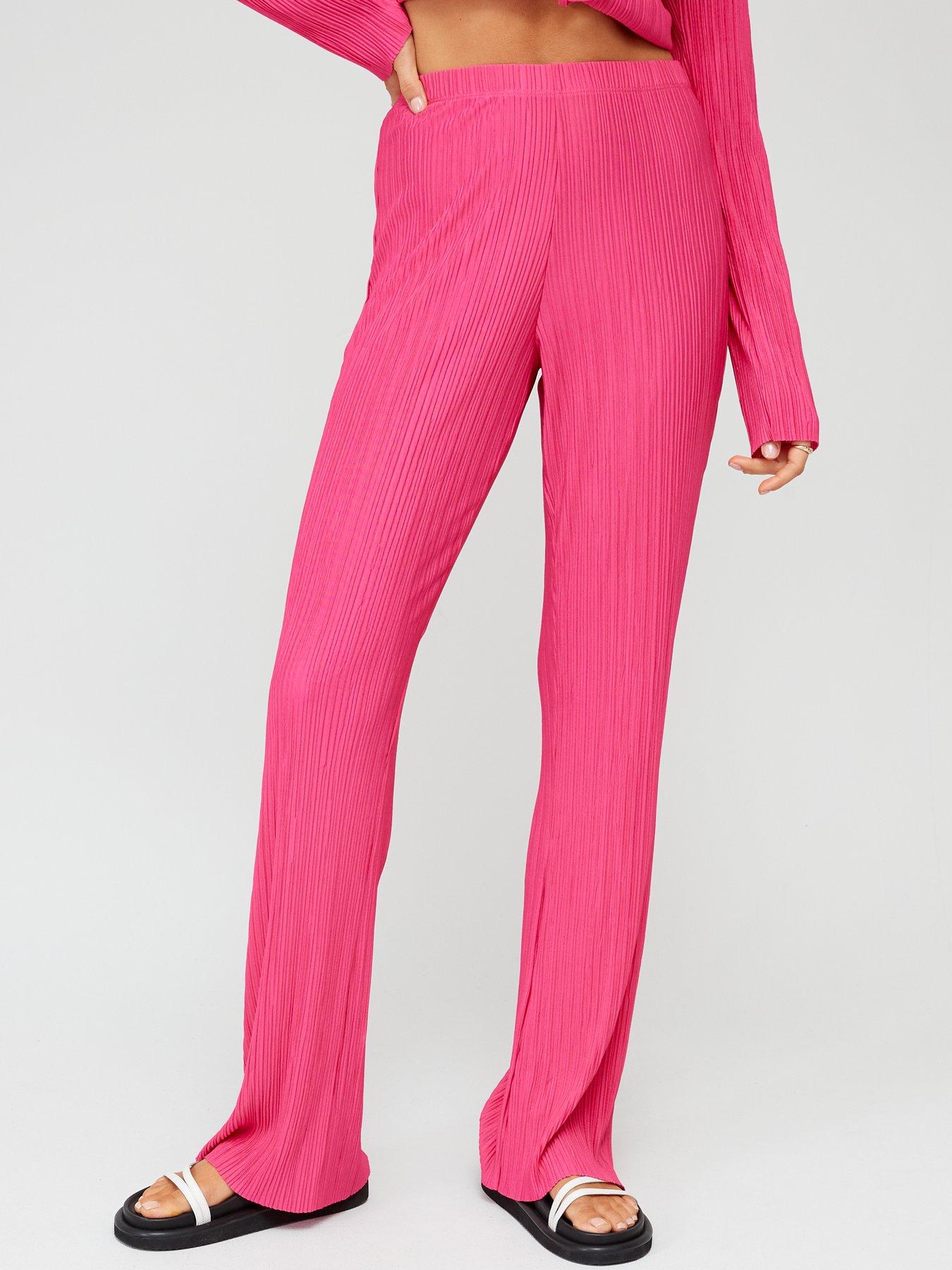 V by Very Plisse Wide Leg Trouser Co-ord - Pink