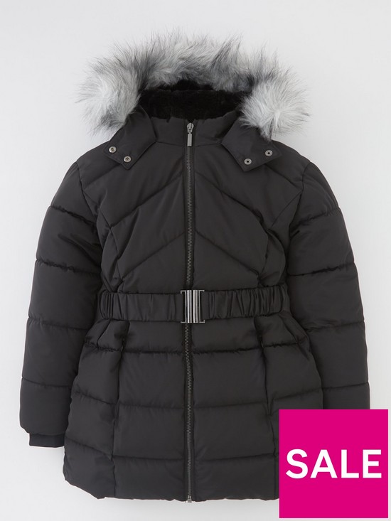 front image of everyday-belted-quilted-coat-black