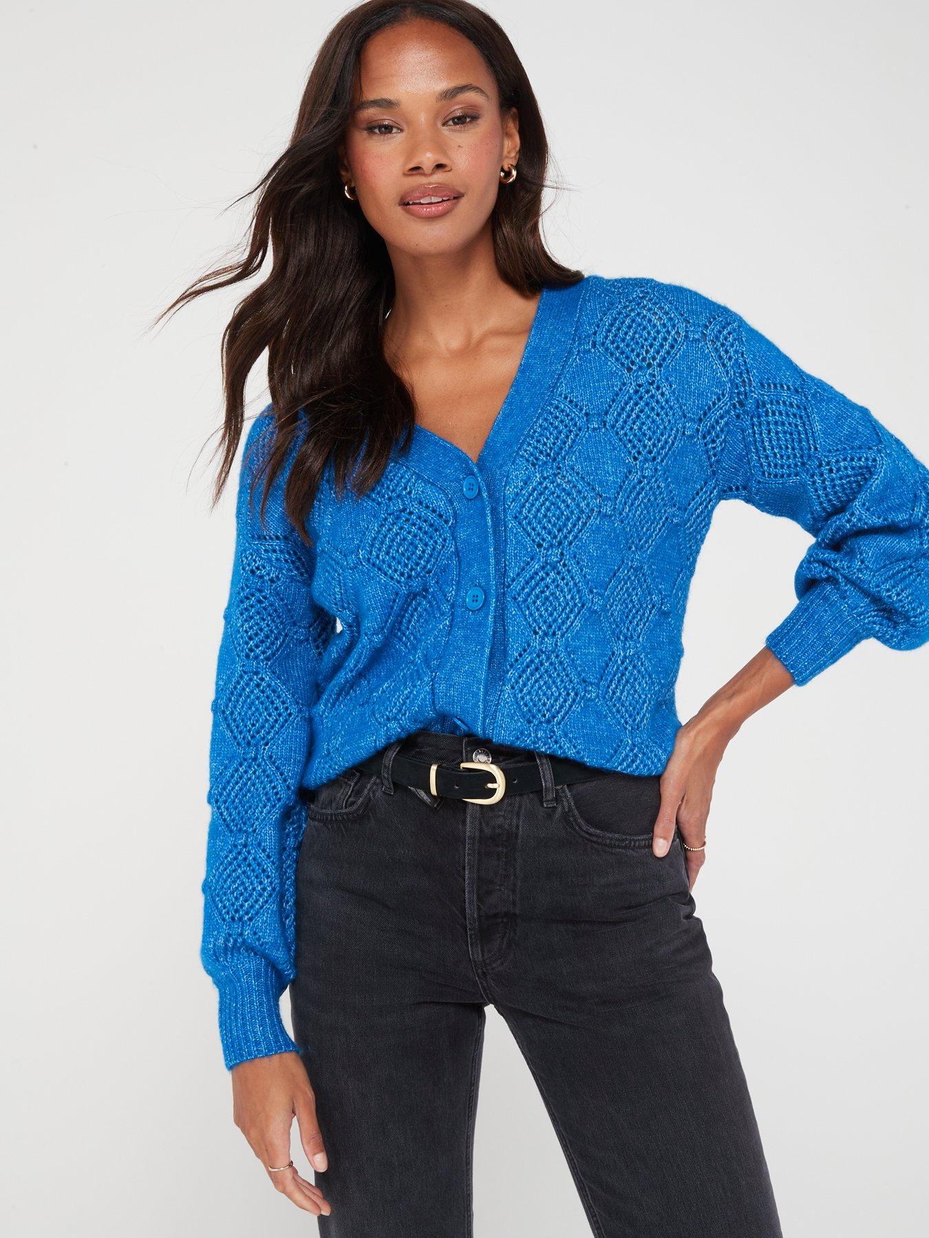 Blue chunky knit cardigan sale