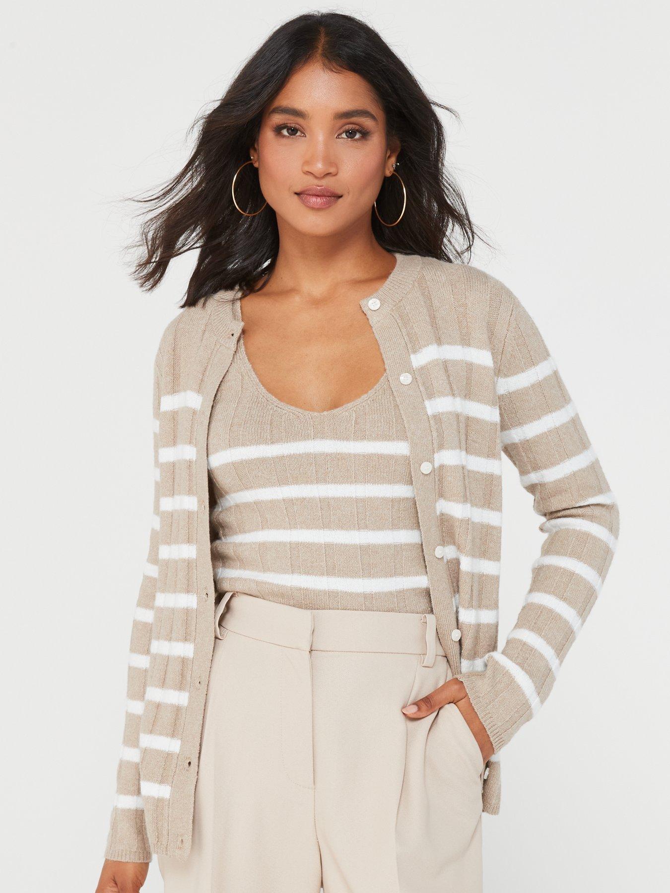 V by Very Stripe Knitted Cami Coord - Natural