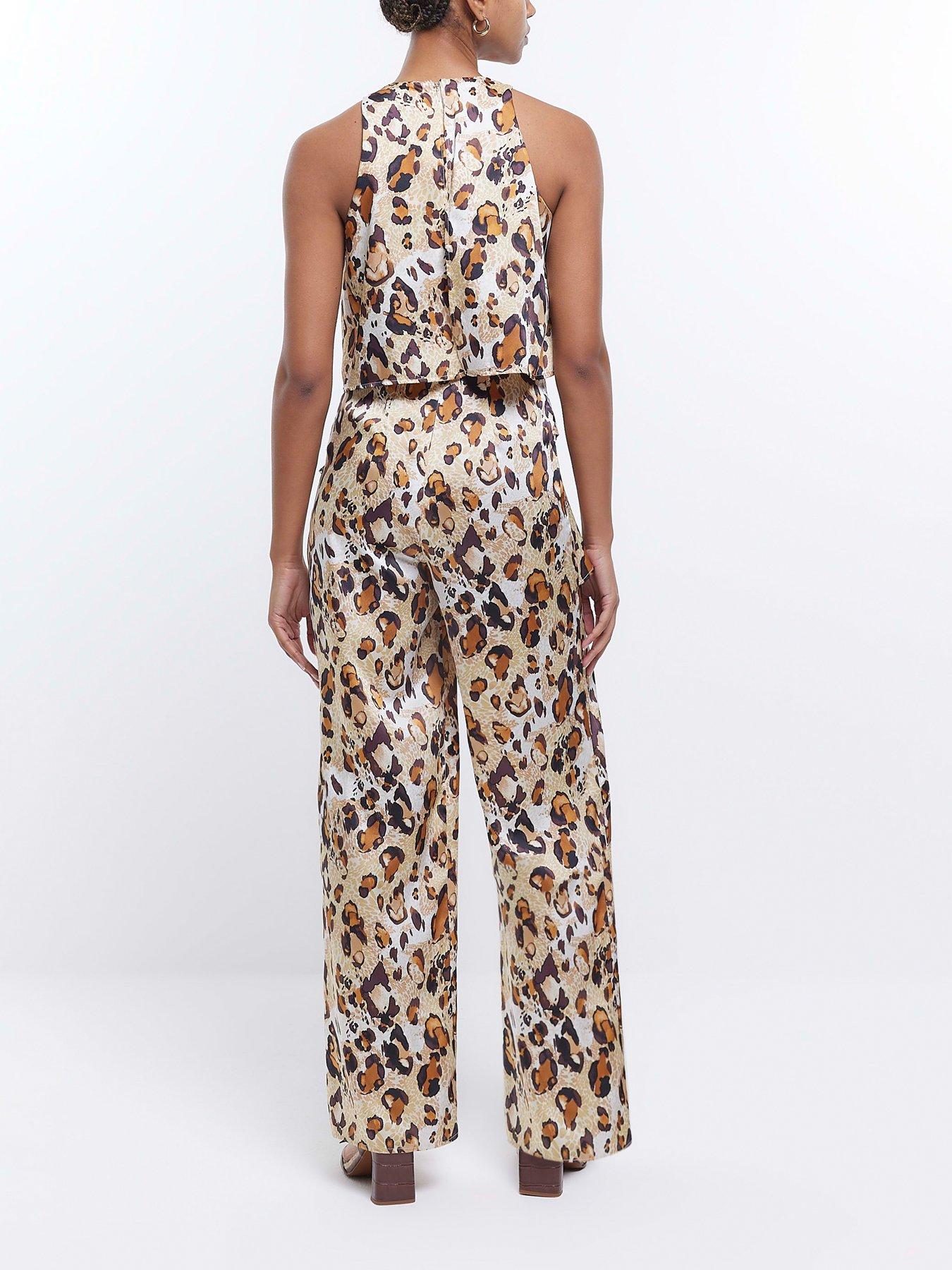 River Island satin jumpsuit with kimono sleeves in brown