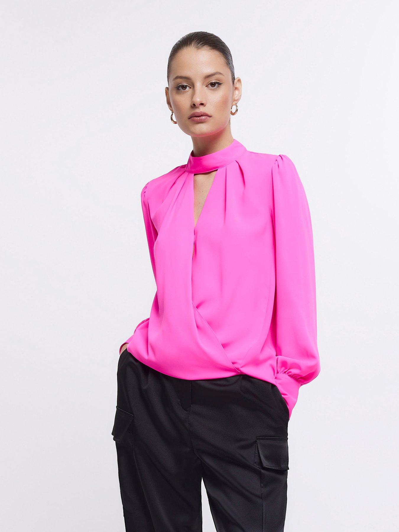 High neck pink blouse sale