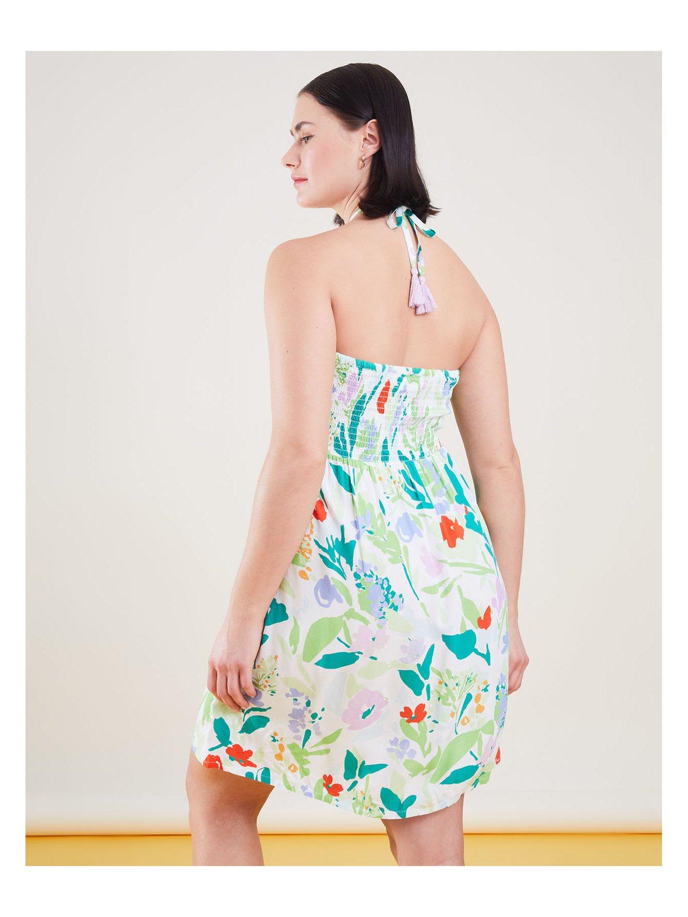 Abstract Floral Print Bandeau Dress