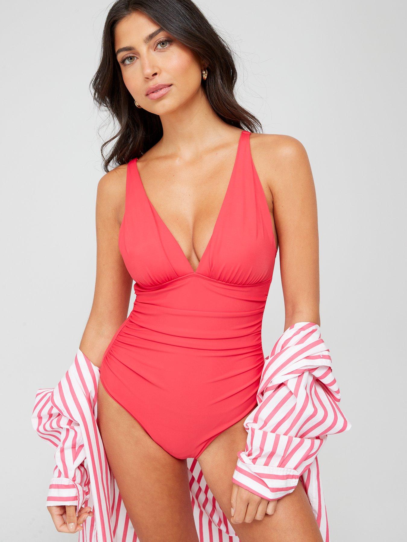 V by Very Shape Enhancing Underwired Colourblock Belted Swimsuit - Pink