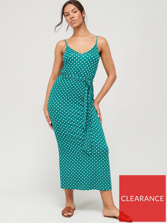 front image of everyday-strappy-belted-beach-midi-beach-dress-green