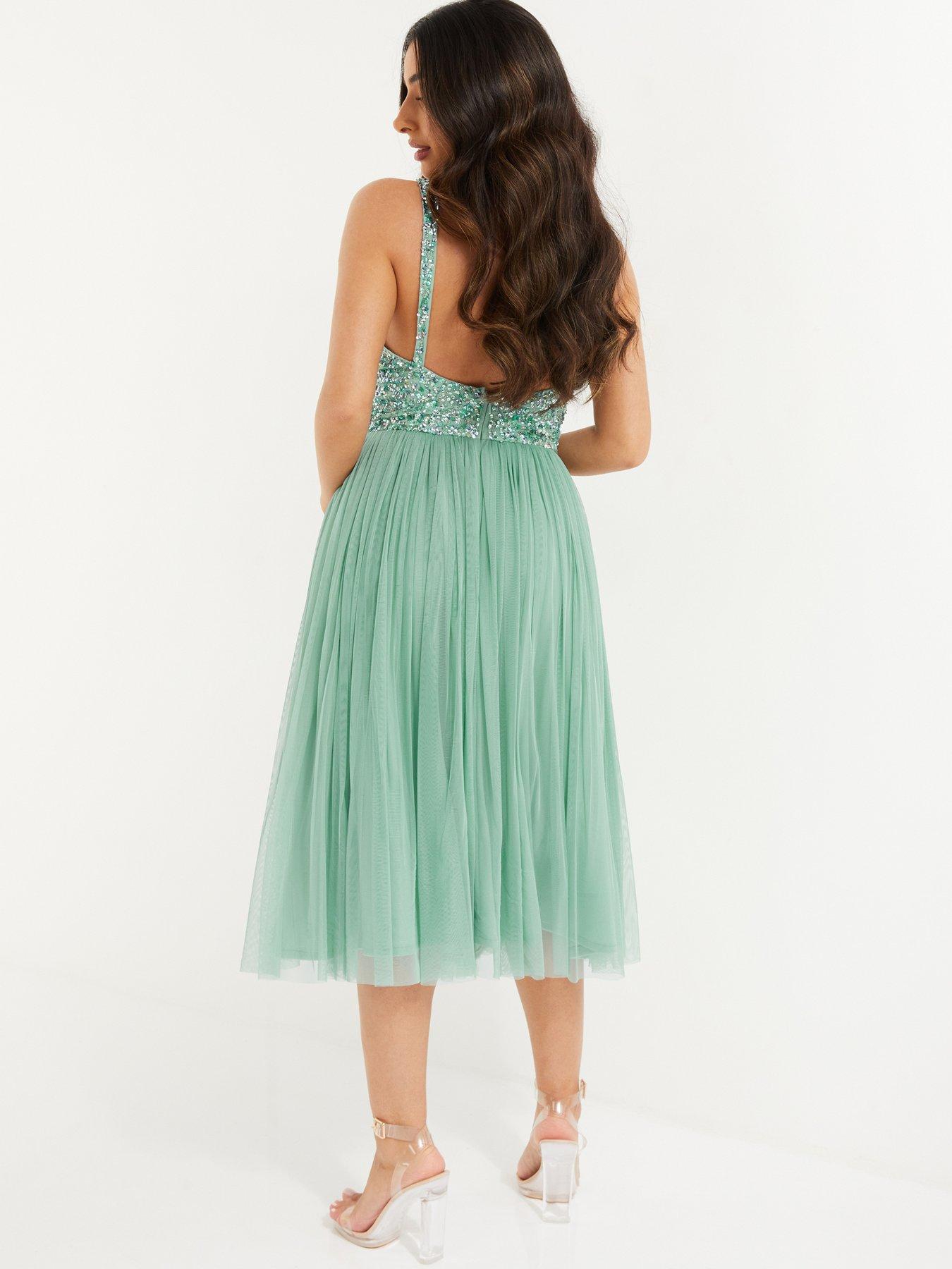 Quiz Petite Sequin Tulle Midi Dress Aqua