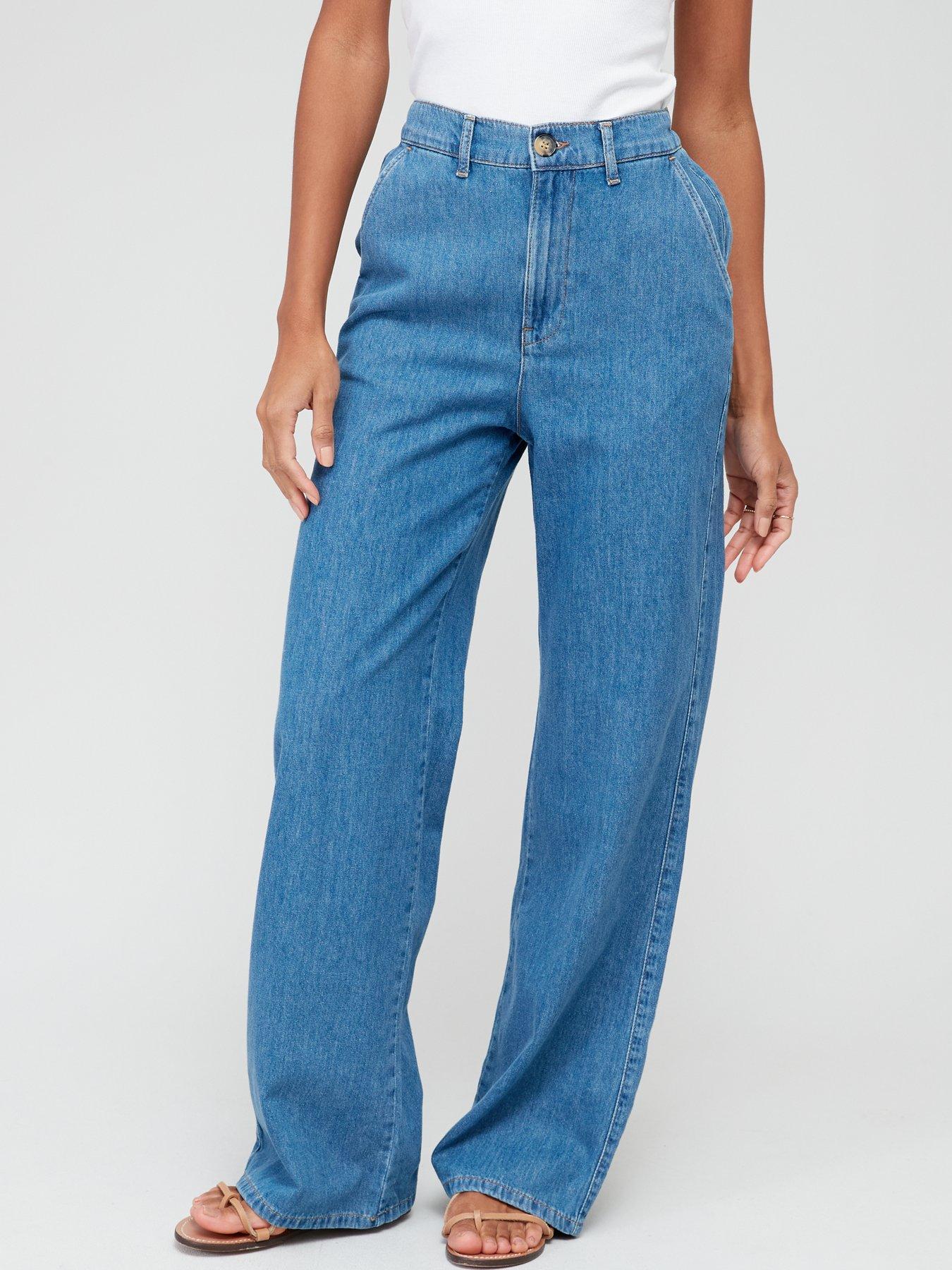 V by Very Wide Leg High Waist Jeans - Mid Wash