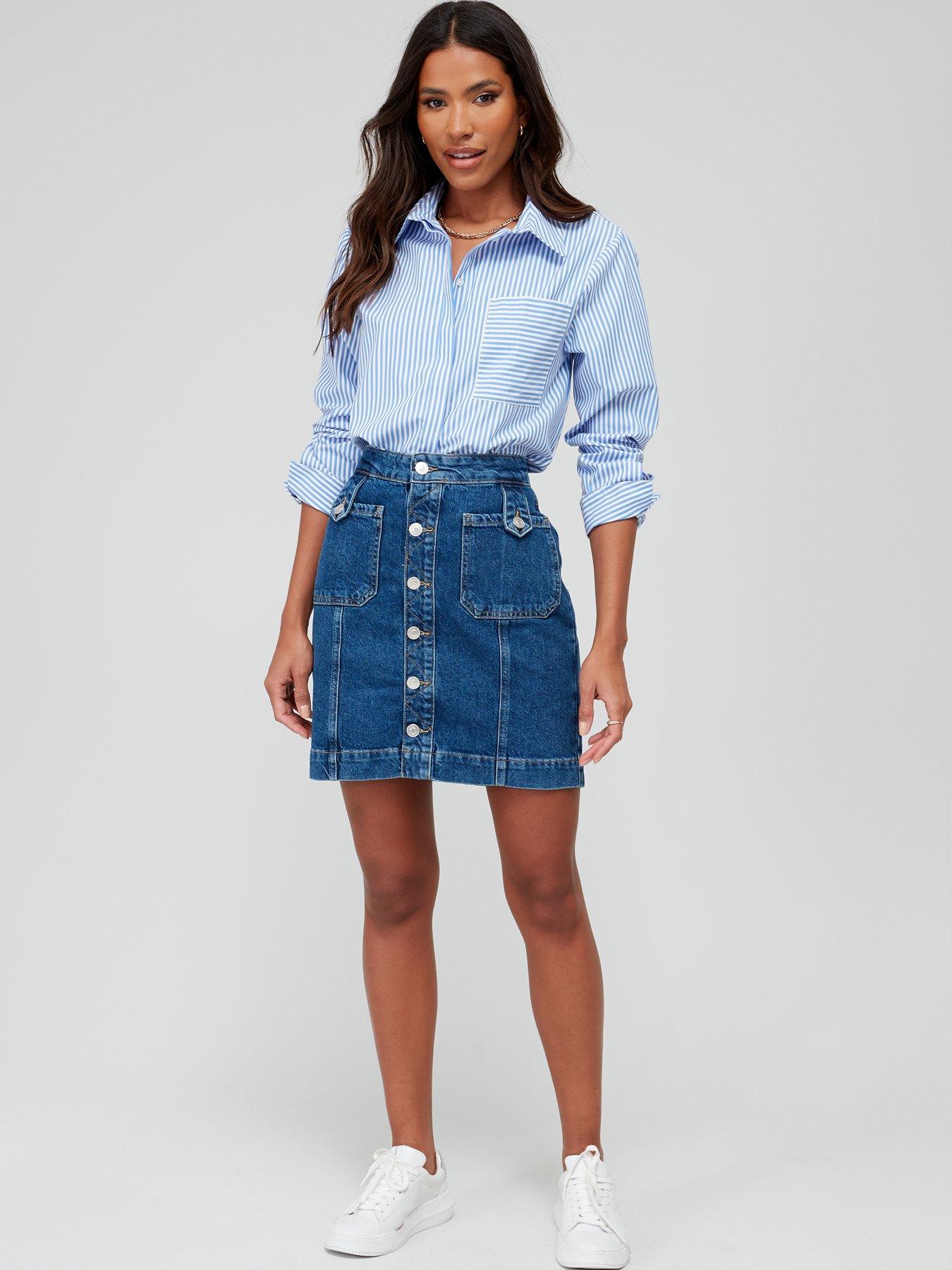 A line button 2025 through denim skirt