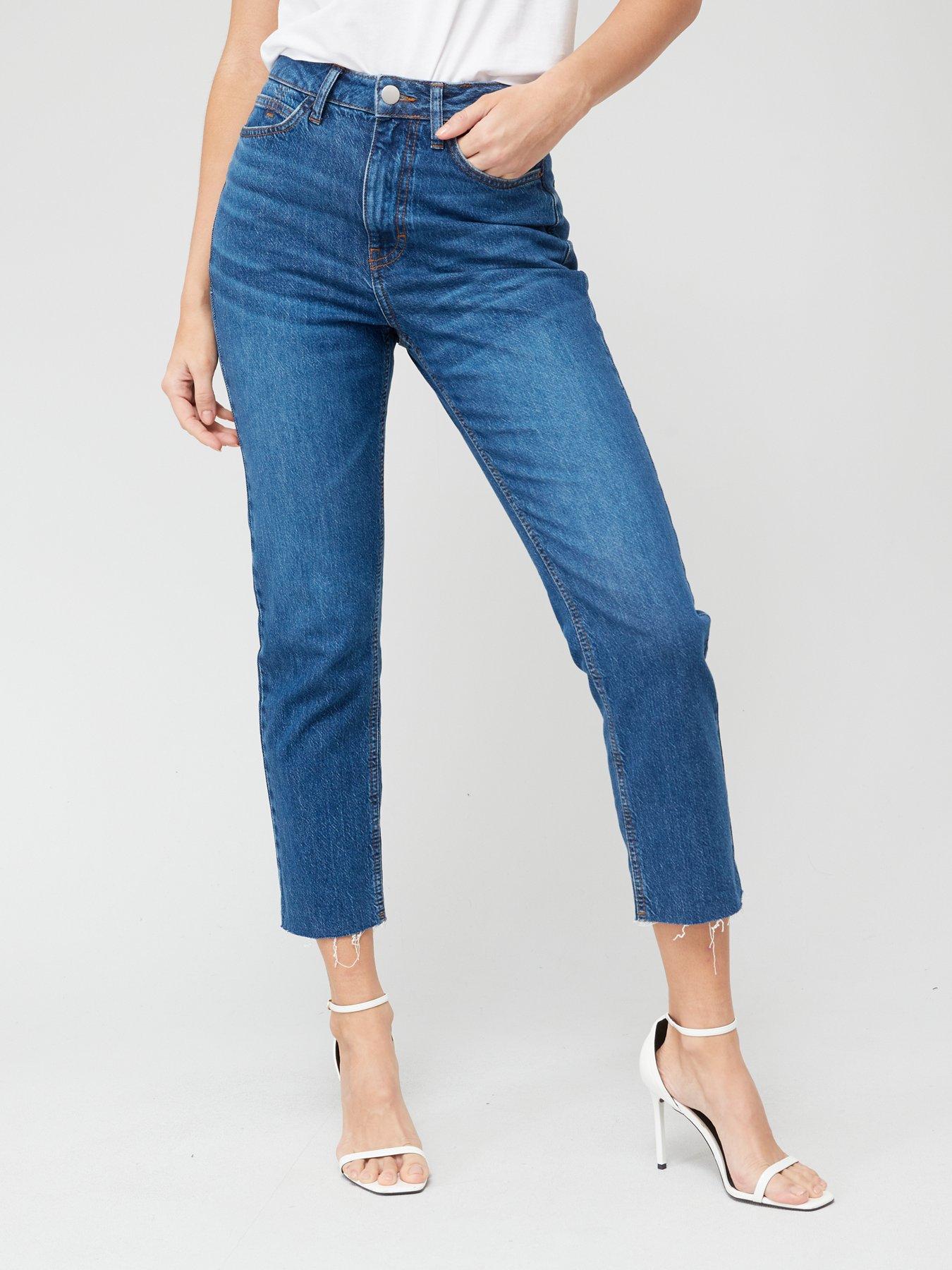 V by Very High Waist Mom Jeans - Mid Wash Blue