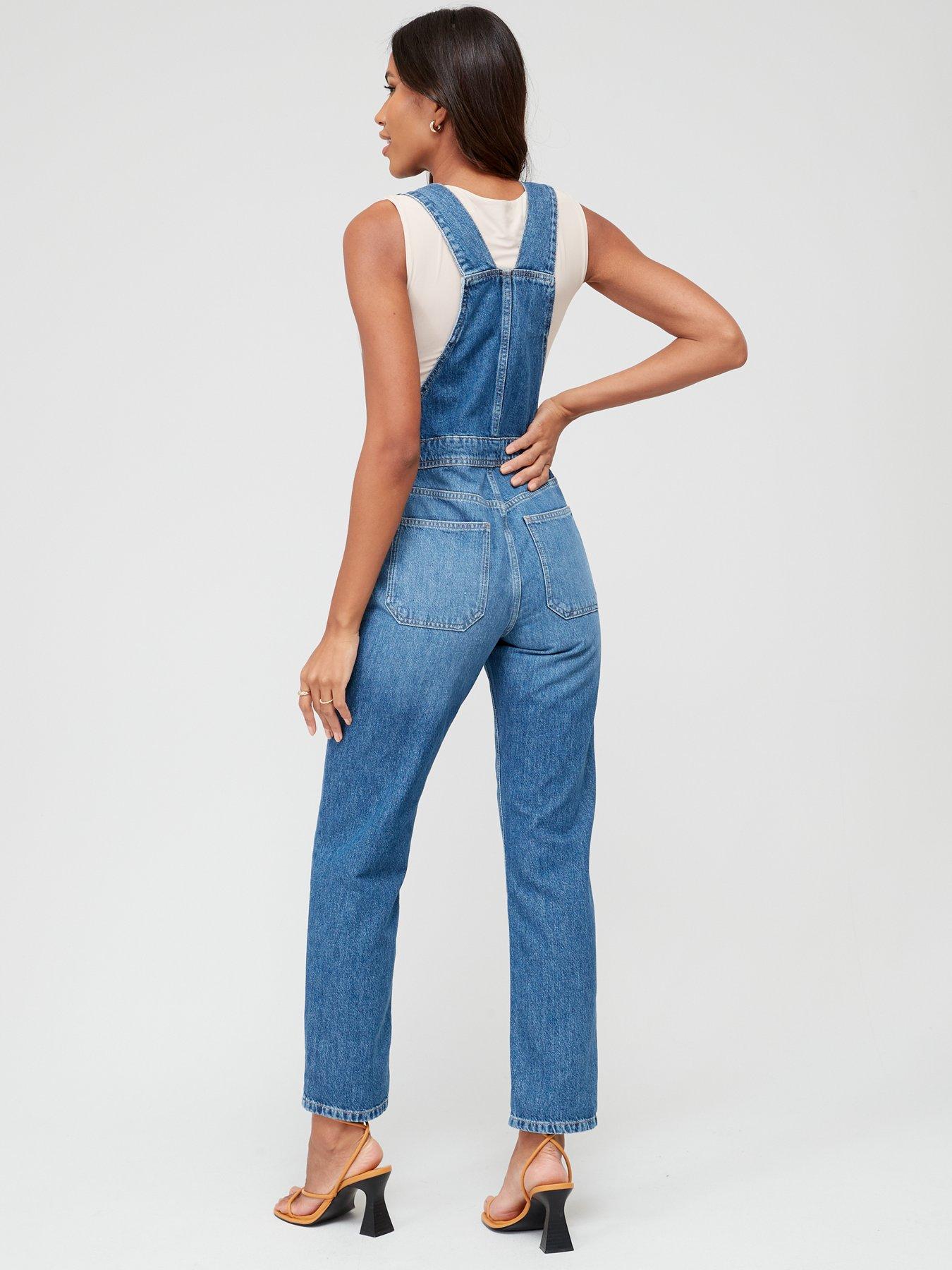 V by Very Straight Leg Denim Dungaree - Mid Wash