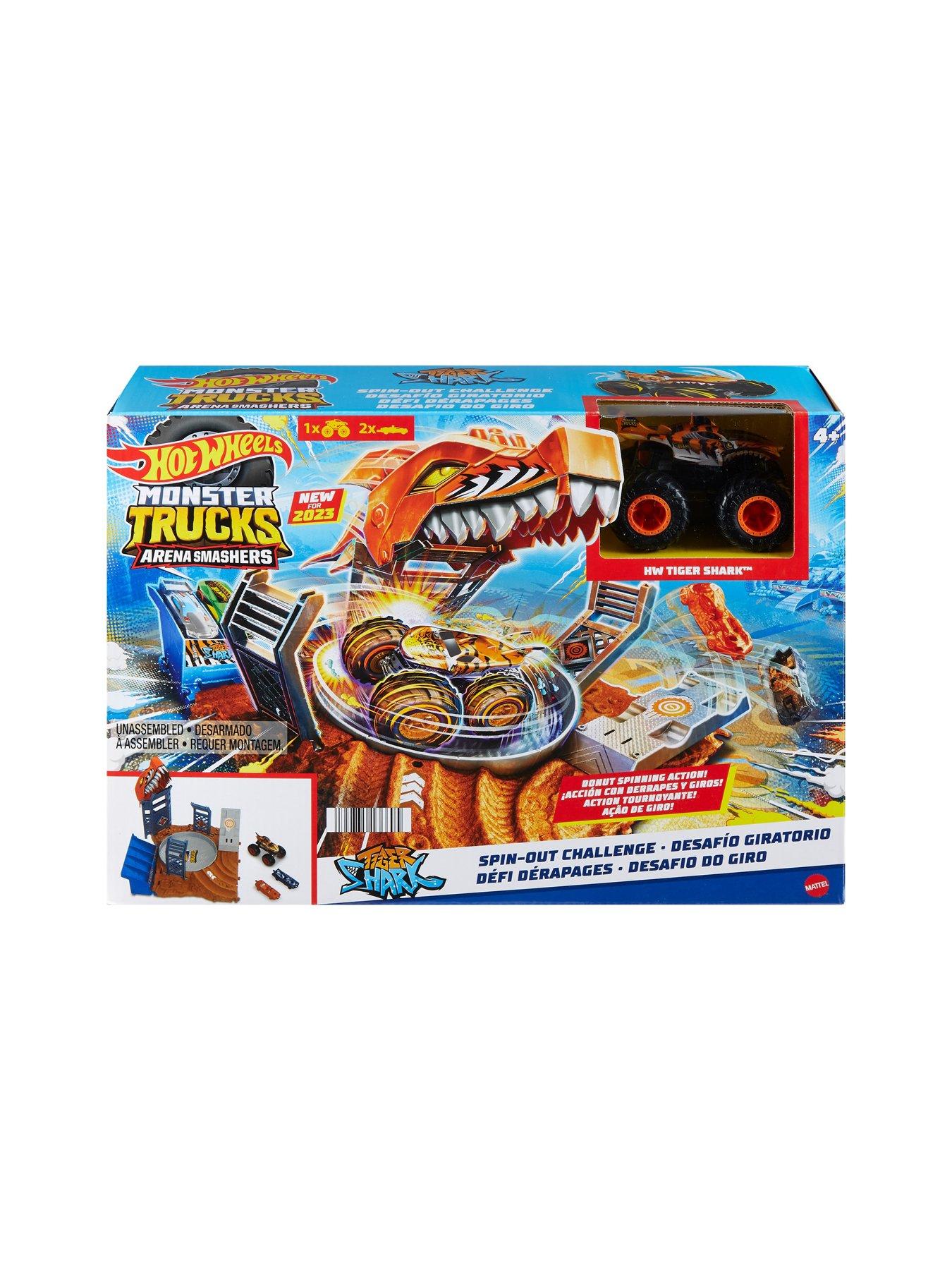 Hot Wheels Monster Trucks Arena Smashers Tiger Shark Spin-Out Challenge  with 1 Toy Truck