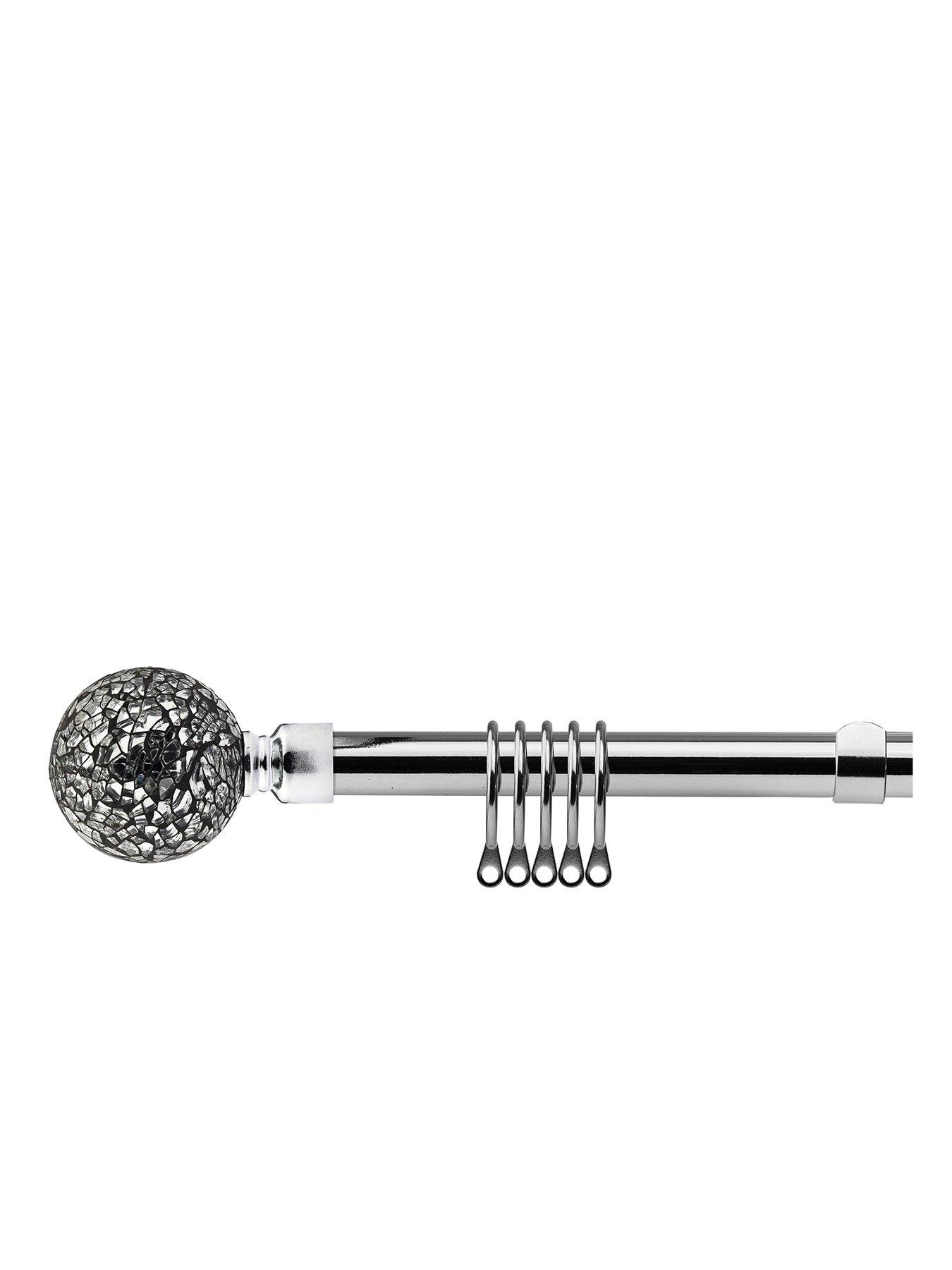 undefined Extendable Curtain Pole Kit With Cut Glass Finials - 1.2 To 2.1m