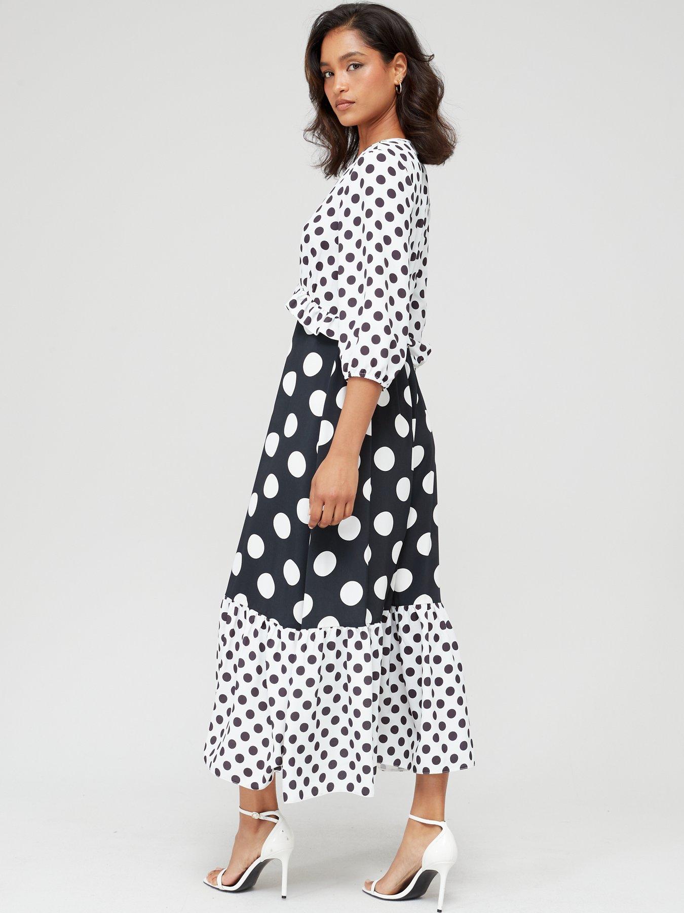 White heart print frill detail best sale tea dress