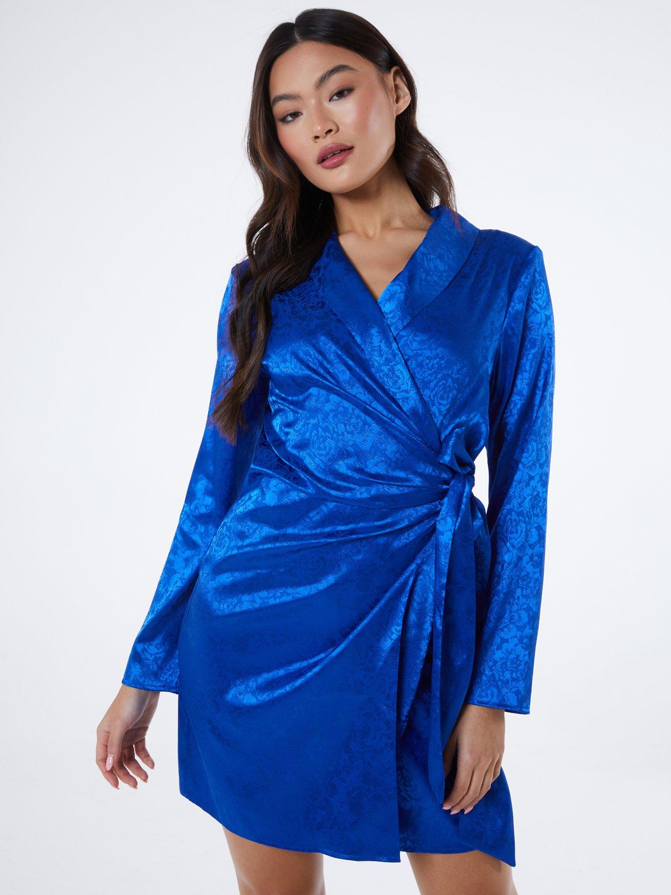 quiz-satin-jacquard-tie-blazer-dress-blue