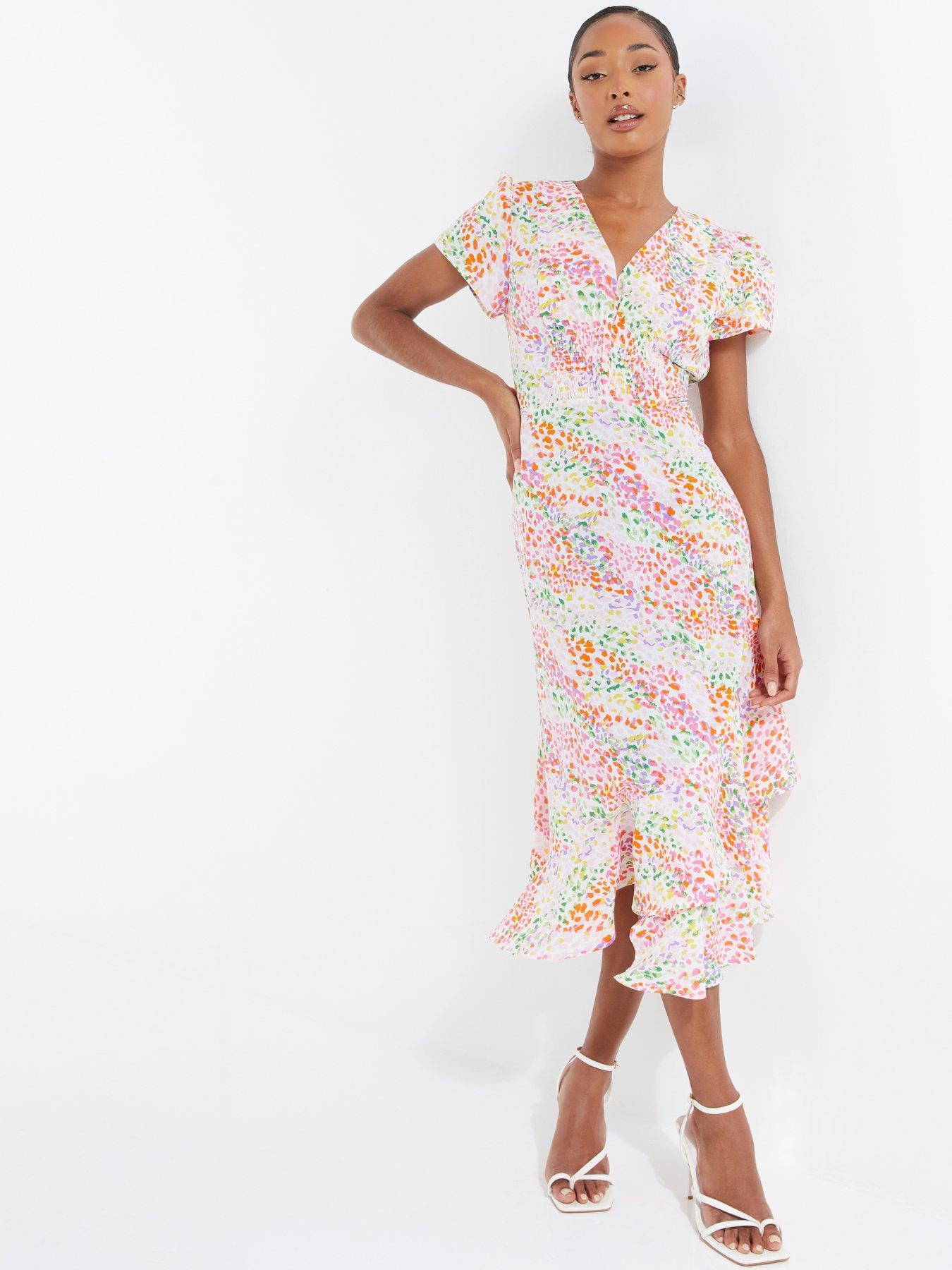 Quiz Frill Sleeve Midi Dress - Multi | Very.co.uk