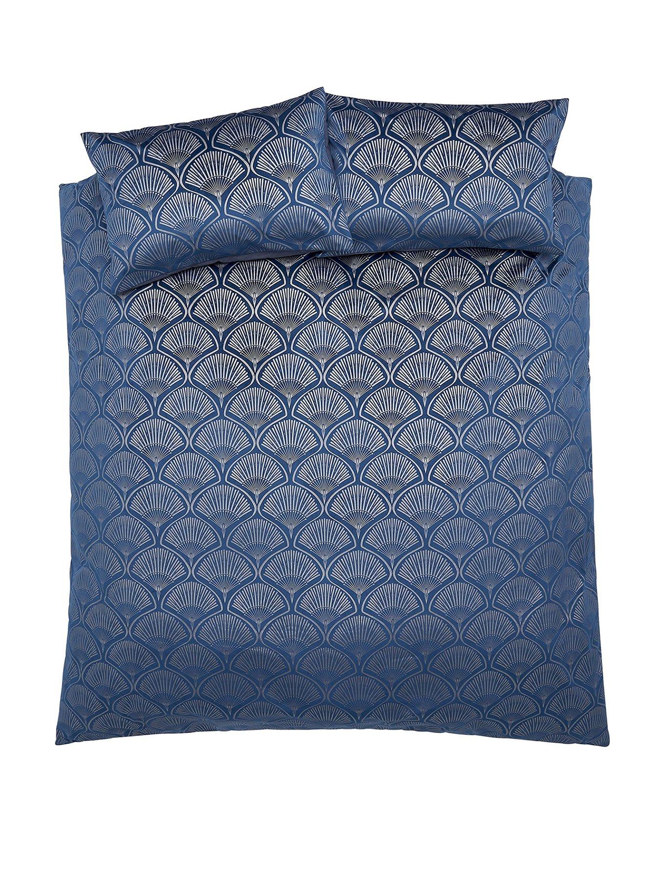 Image 2 of 7 of Catherine Lansfield Art Deco Pearl Duvet Cover Set in Navy