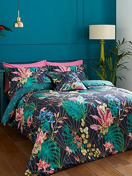 Product photograph of Hyperion Aloria Botanical 100 Cotton Sateen Duvet Cover Set - Navy from very.co.uk