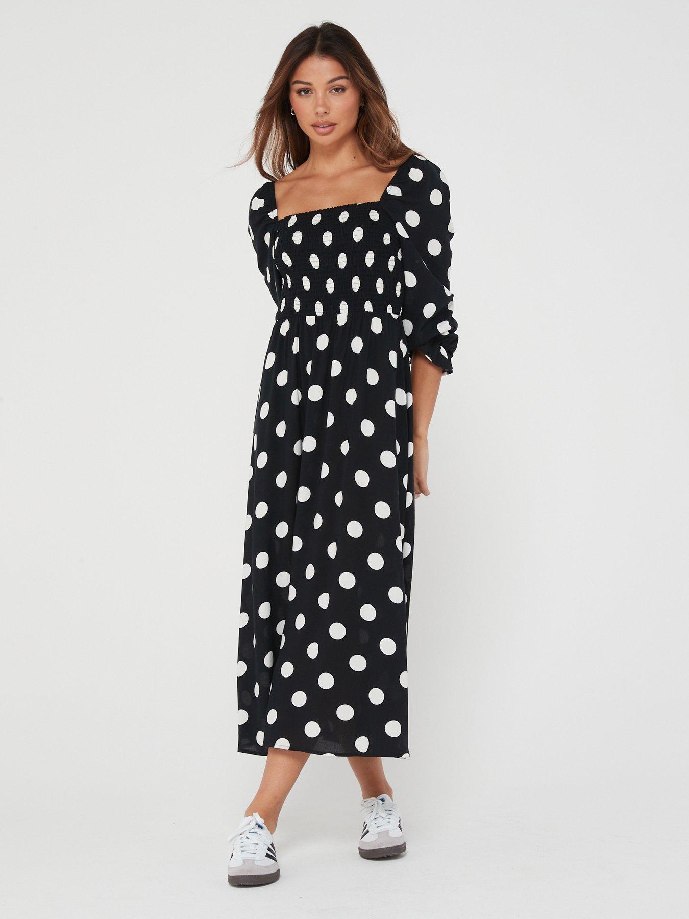 Square collar printed puff sleeve hot sale midi dress