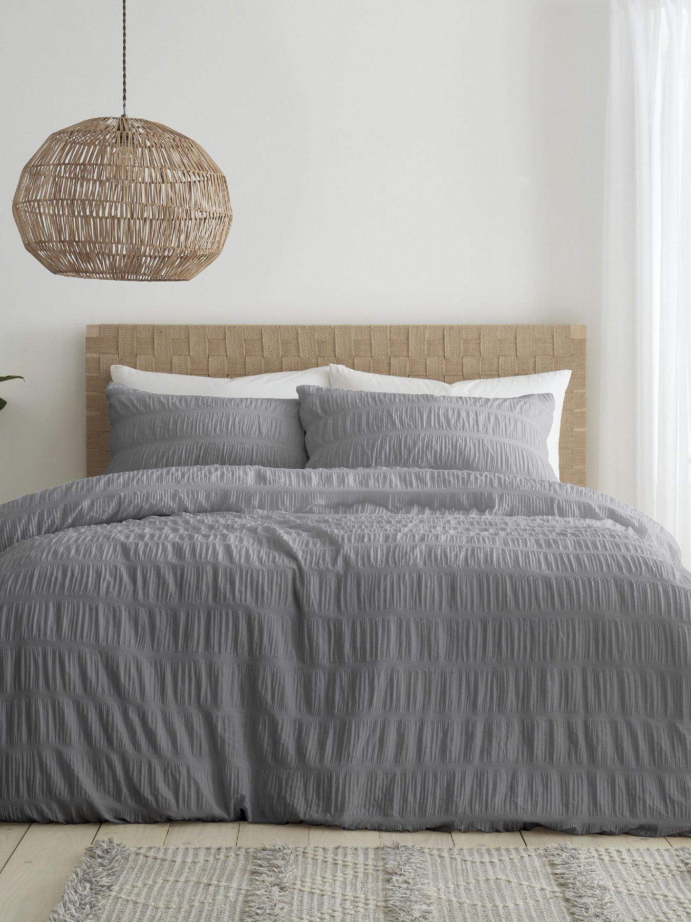 Product photograph of Catherine Lansfield Seersucker Duvet Cover Set In Grey from very.co.uk