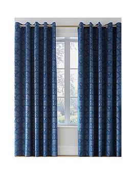 Product photograph of Catherine Lansfield Art Deco Pearl Eyelet Curtains In Navy from very.co.uk