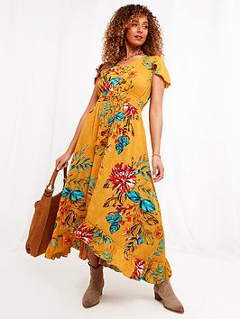 Joe Browns Tropical Florals Midi Dress -Yellow, Yellow, Size 16, Women