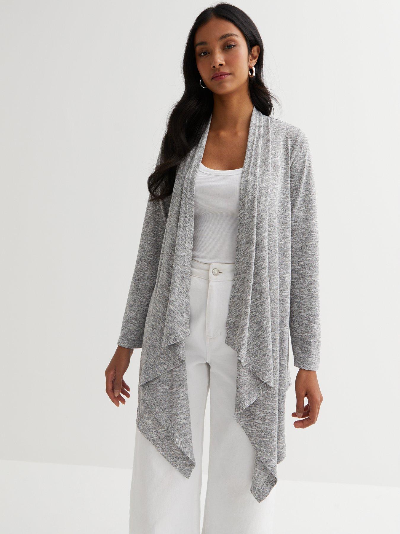 New Look Pale Grey Fine Knit Waterfall Cardigan | very.co.uk