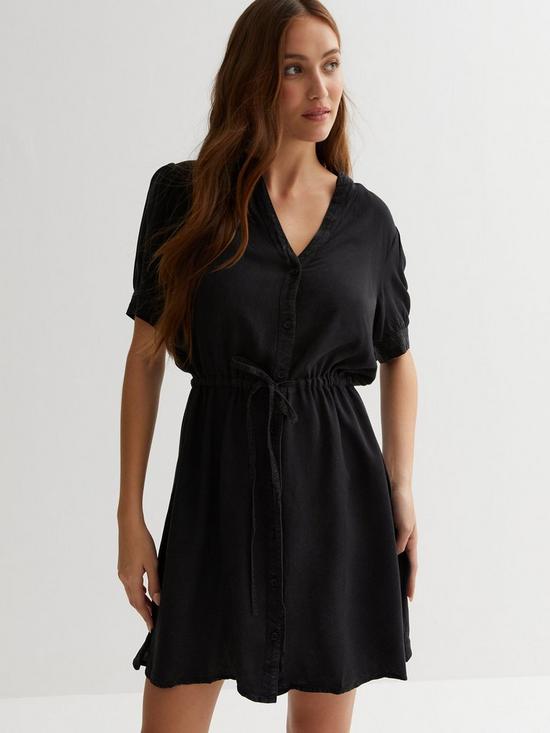 New Look Denim Drawstring Mini Shirt Dress - Black | very.co.uk