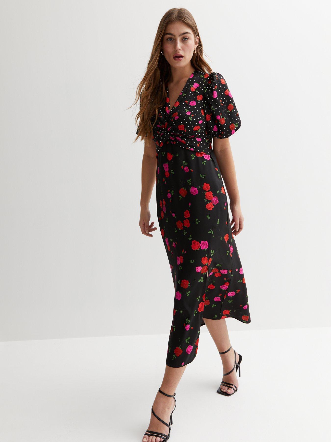 New look black shop floral midi dress