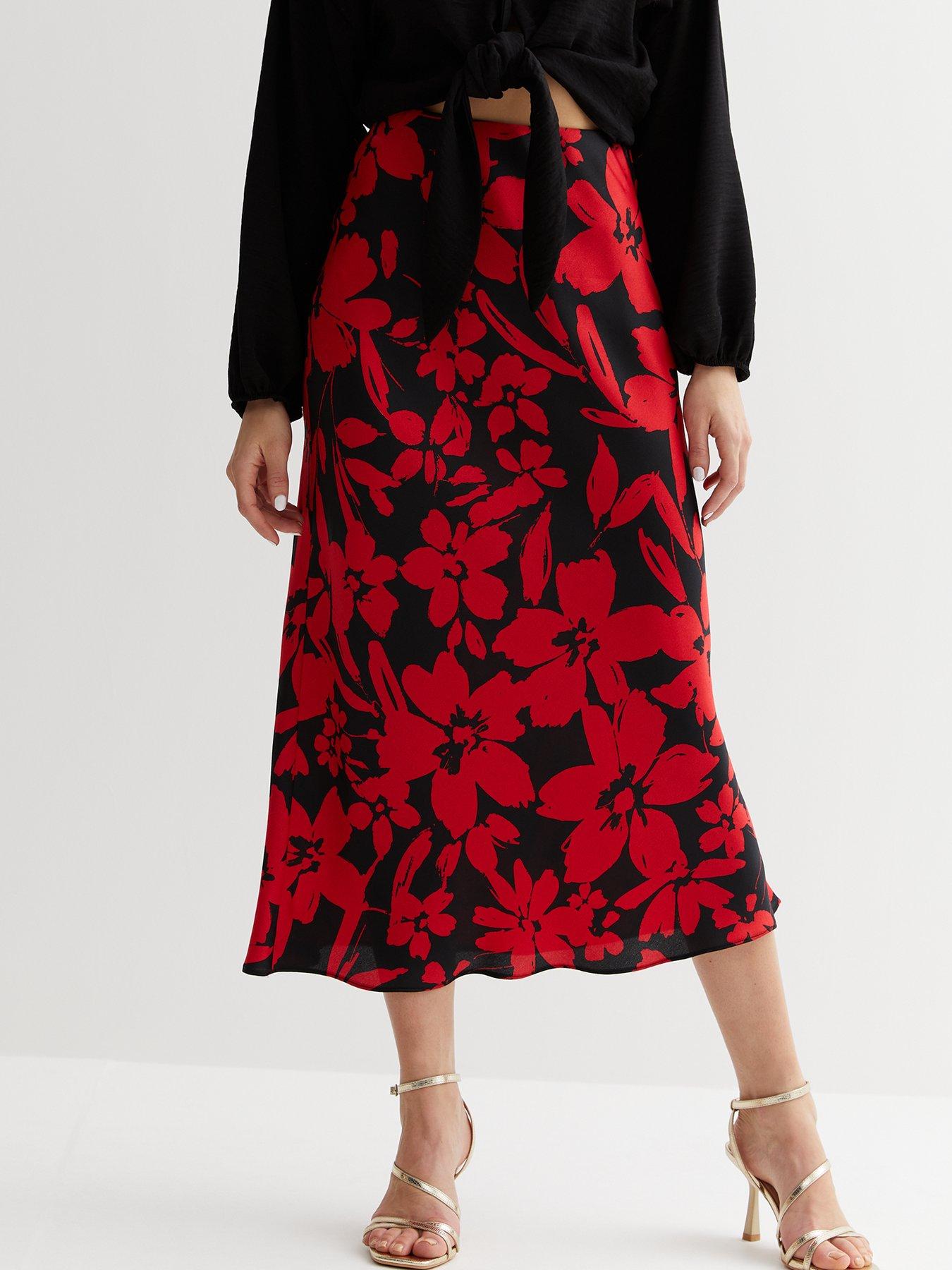 Tall Woven Ditsy Floral High Rise Midi Skirt