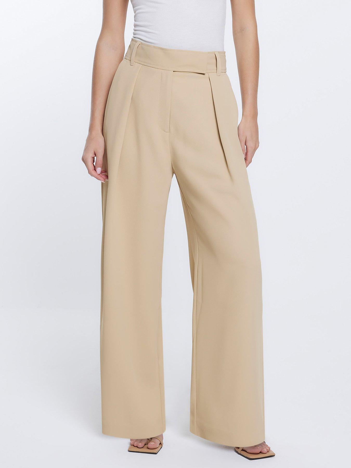 Petite Khaki High Waisted Wide Leg Pants for Women Business Casual Flo –  Lookbook Store