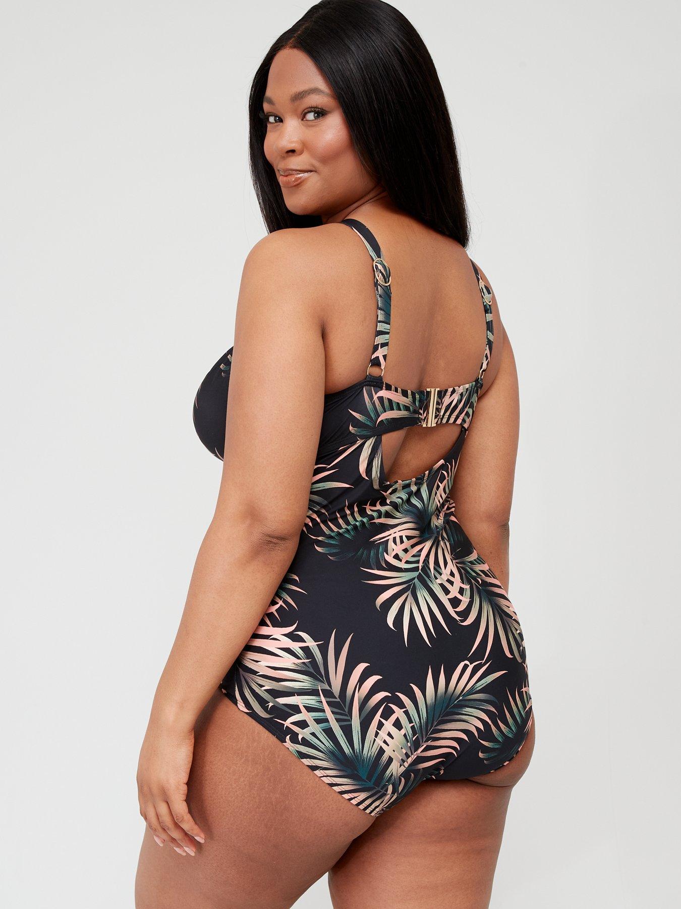 City Chic Cancun Underwire Print 1 Piece Swimsuit - Black