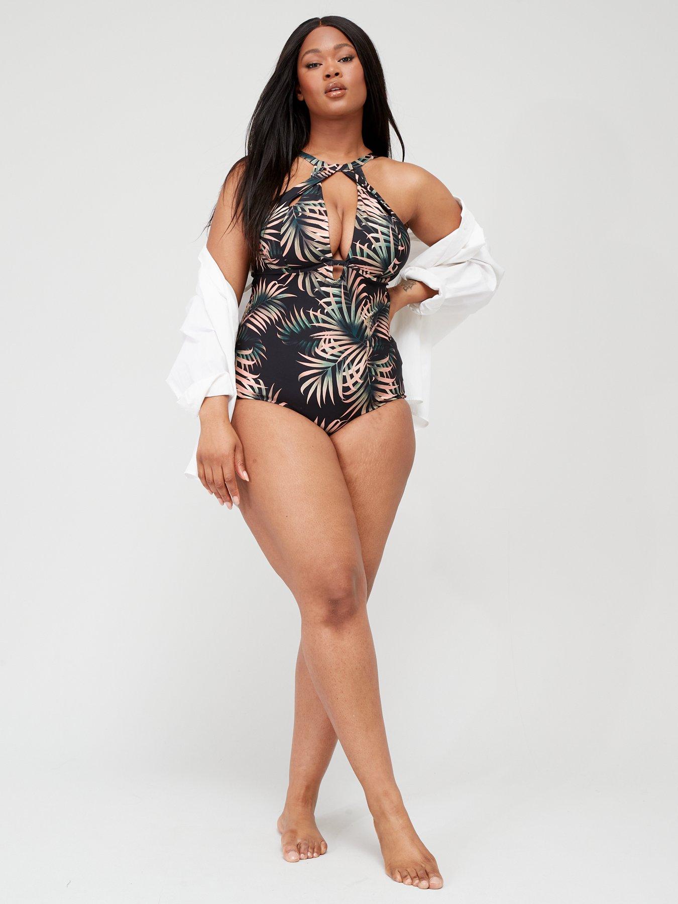 City Chic Cancun Underwire Print 1 Piece Swimsuit - Black