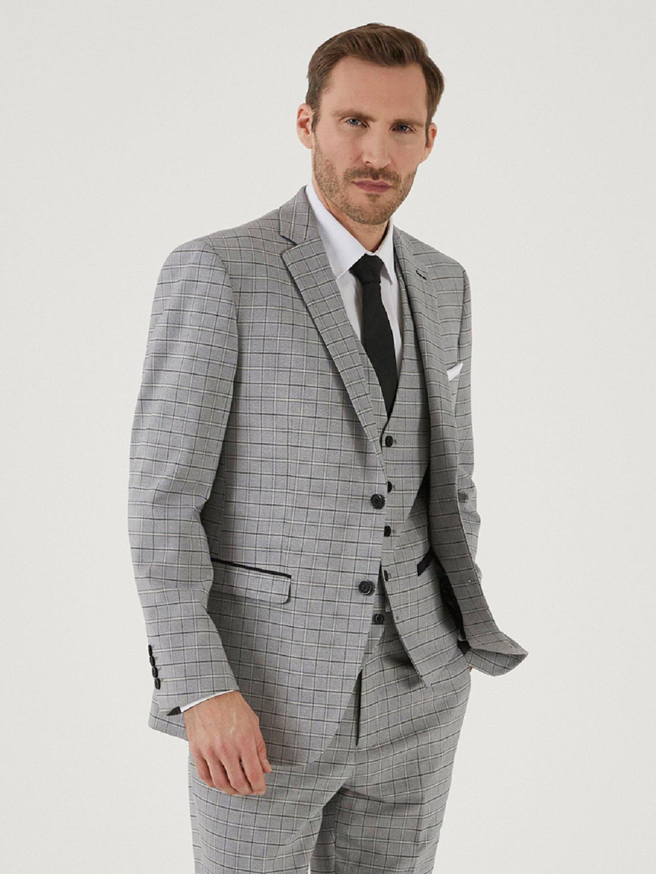 undefined Brook Tailored Check Jacket - Light Grey