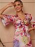  image of chi-chi-london-short-sleeve-tie-front-floral-midi-dress-in-pink