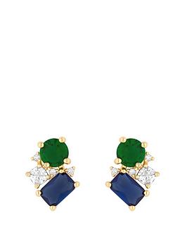 jon richard gold plated blue and emerald mixed stone stud earrings, yellow gold, women