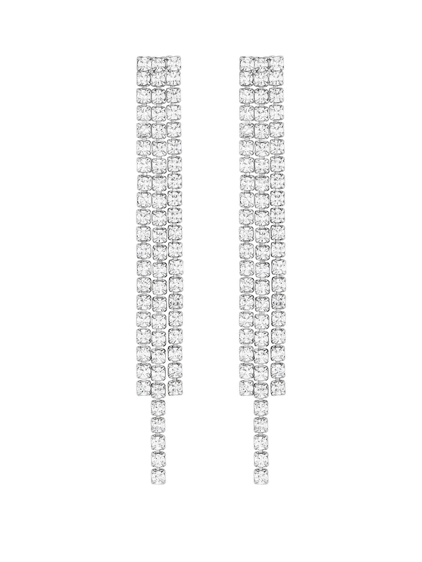 Jon Richard Rhodium Plated Fine Cubic Zirconia Shower Drop Earrings