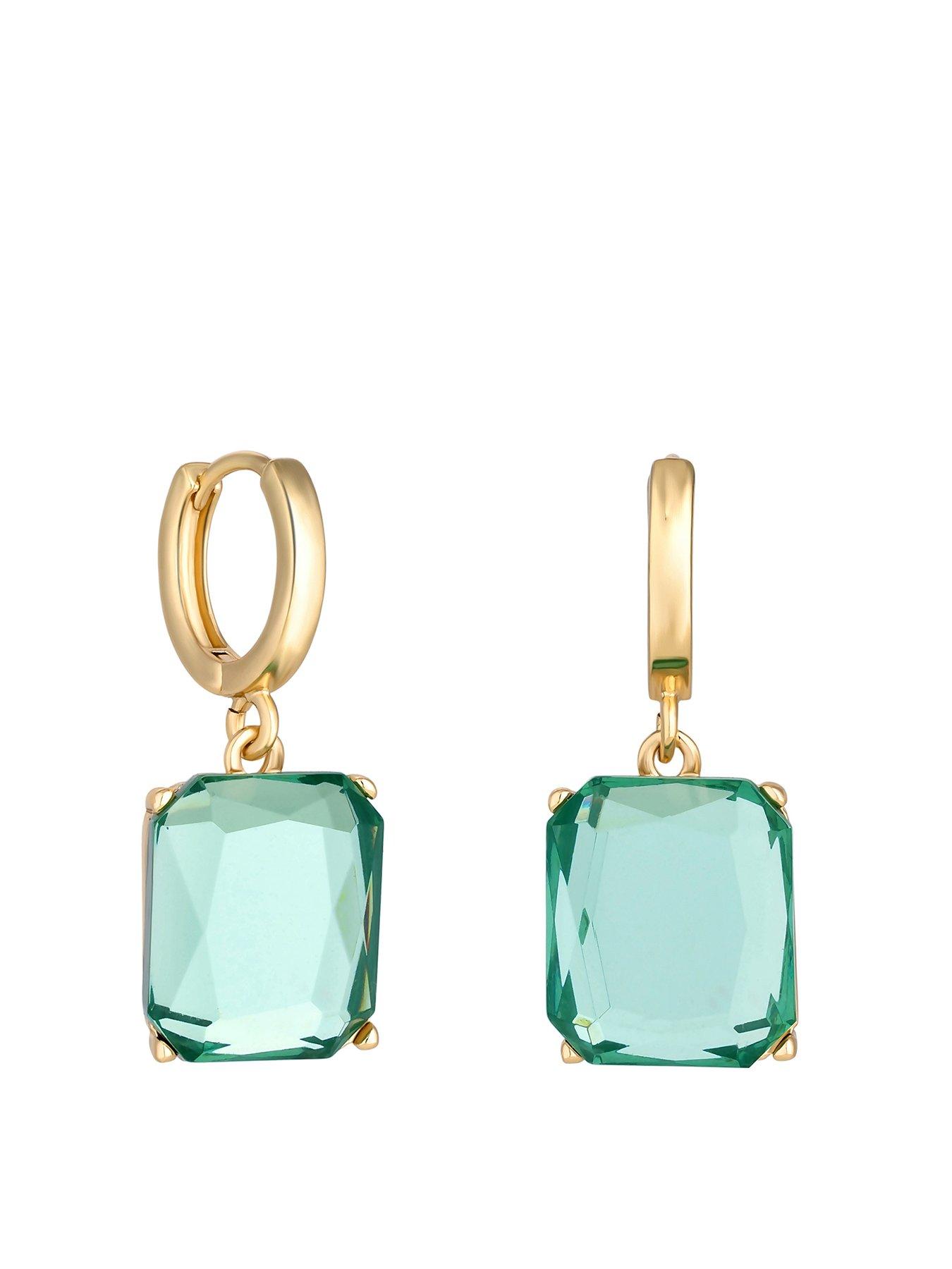 Product photograph of Mood Gold Green Emerald Cut Open Stone Huggie Hoop Earrings from very.co.uk