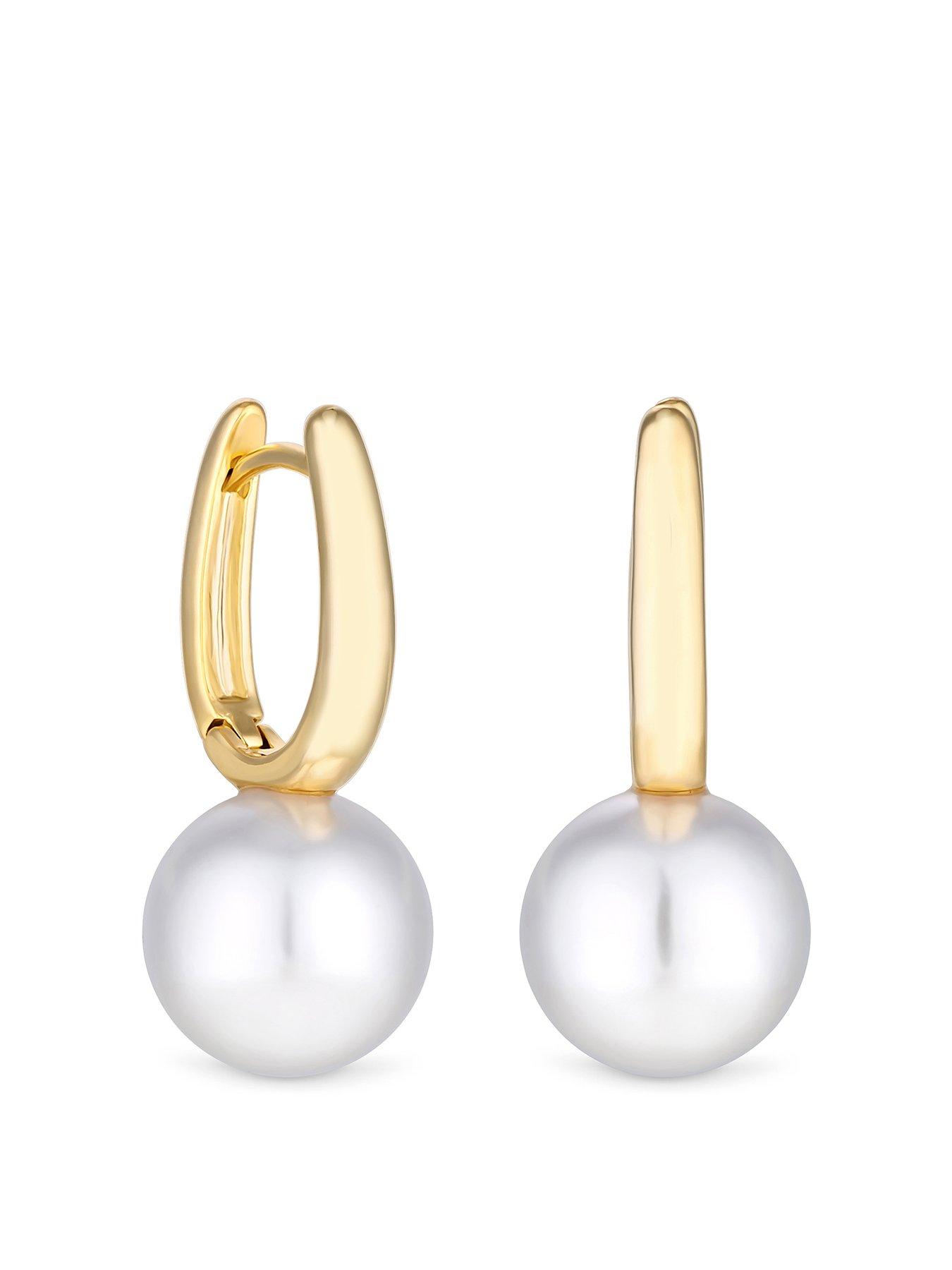 Product photograph of Jon Richard Gold Plated Pearl Drop Hoop Earrings from very.co.uk