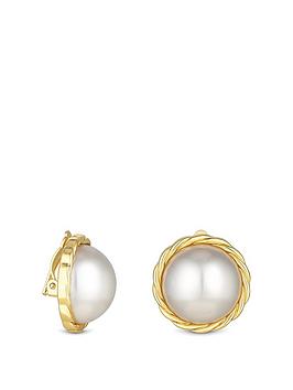 jon richard gold plated large pearl bouton clip earrings