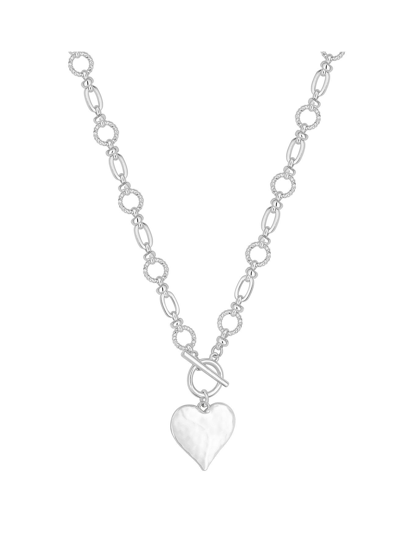 Product photograph of Mood Silver Molten Heart Ball Chain Long Pendant Necklace from very.co.uk