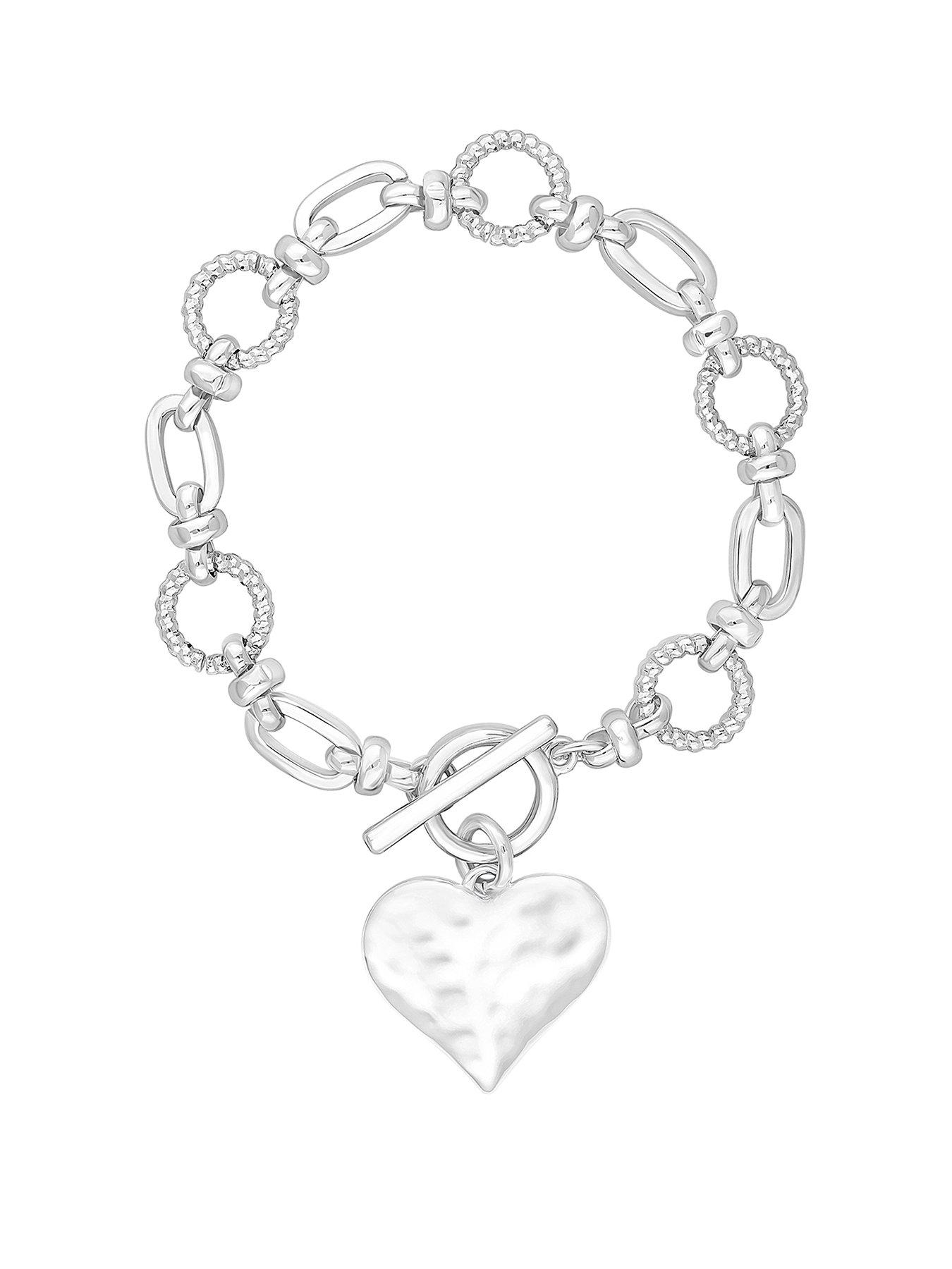 Product photograph of Mood Silver Molten Heart Ball Chain Bracelet from very.co.uk