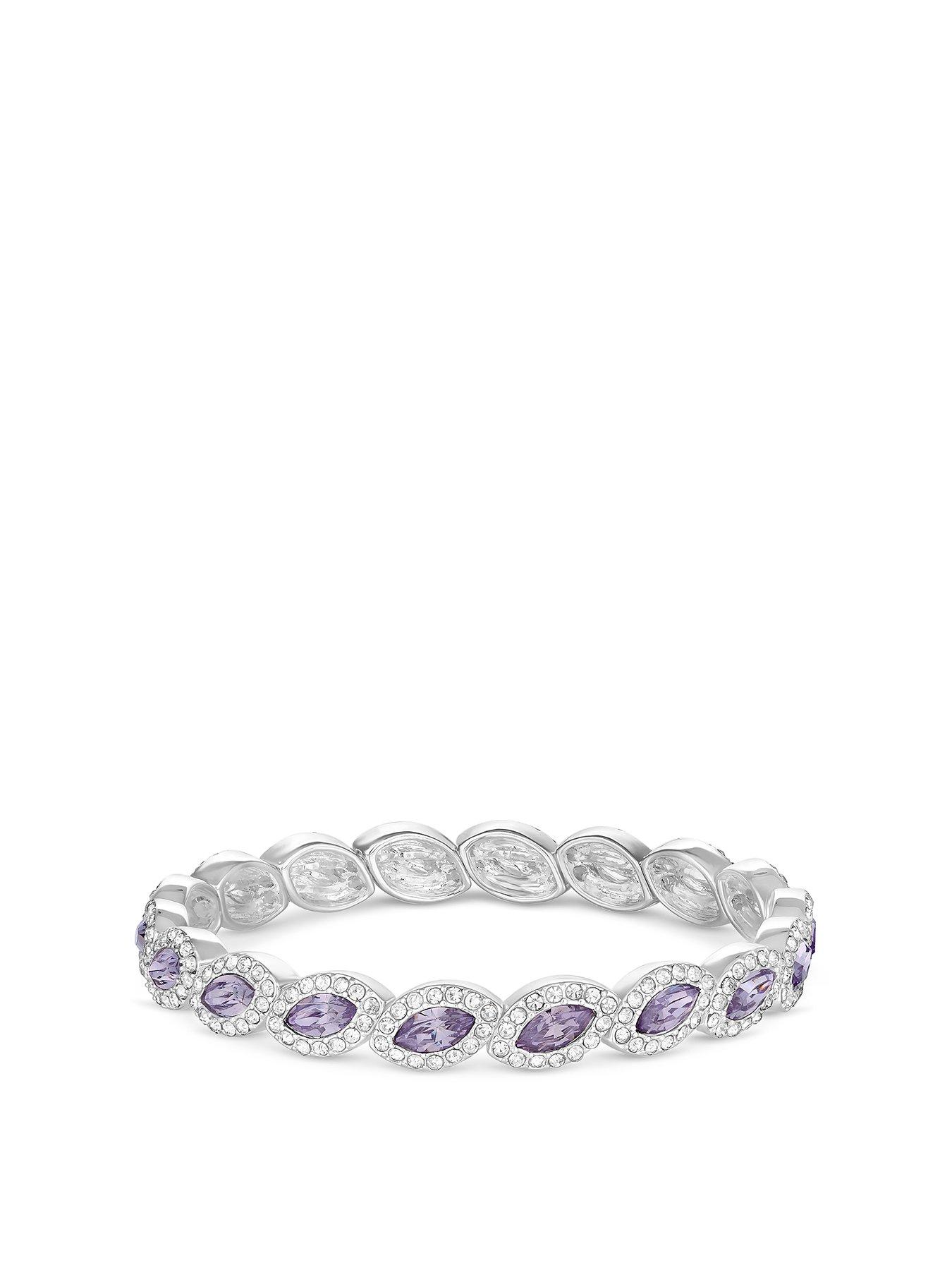 Product photograph of Jon Richard Silver Plated Lavender And Crystal Navette Stretch Bracelet from very.co.uk