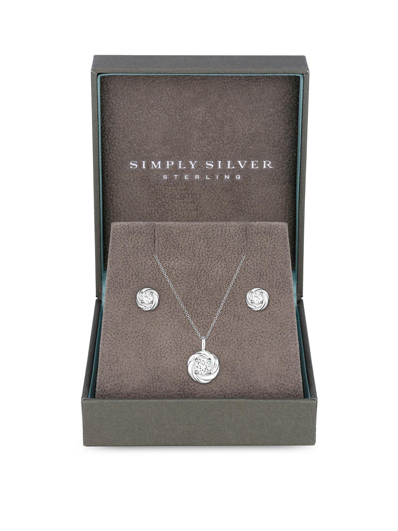 Product photograph of Simply Silver Sterling Silver 925 Cubic Zirconia Knot Set - Gift Boxed from very.co.uk