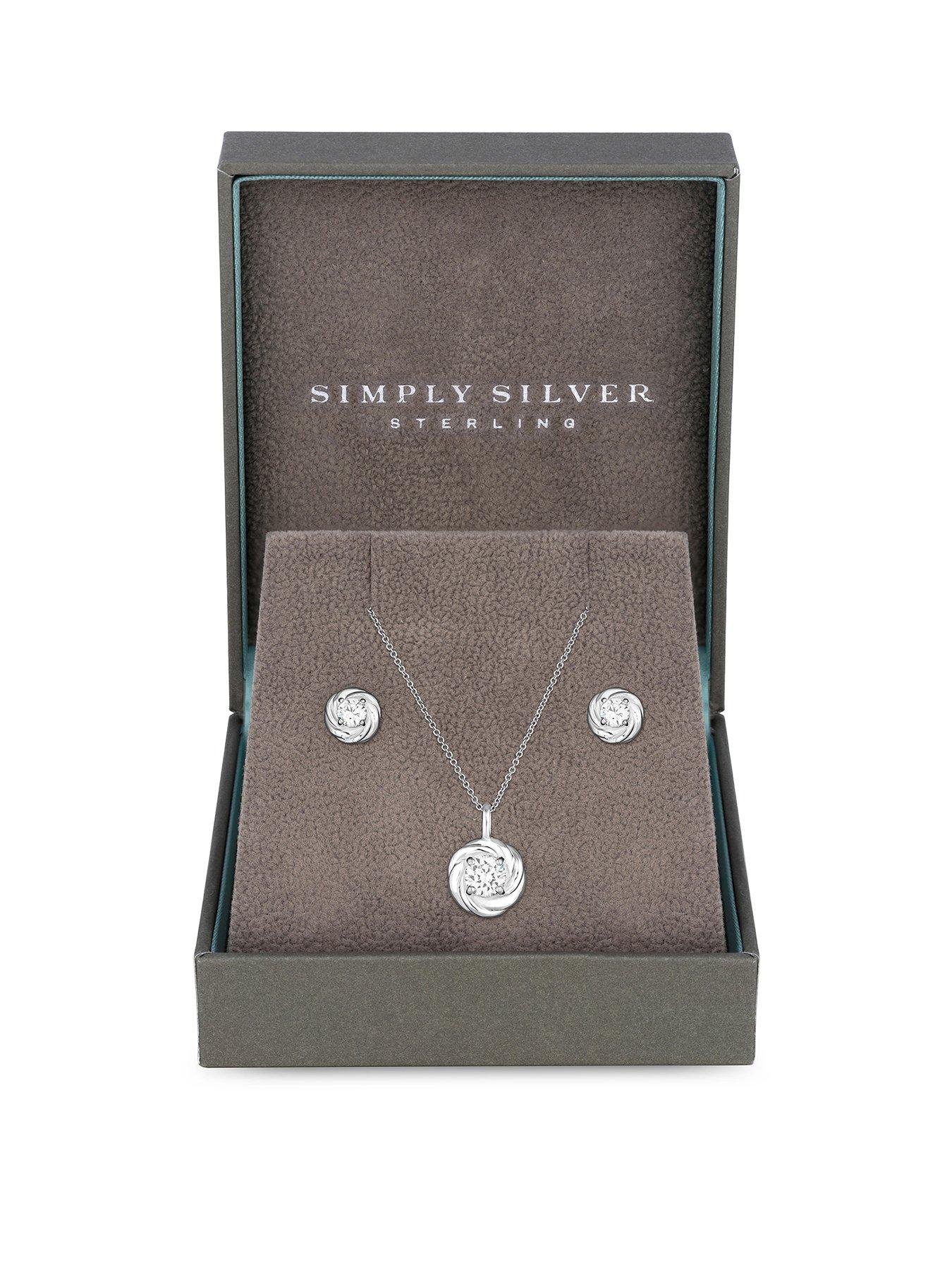 undefined Sterling Silver 925 Cubic Zirconia Knot Set - Gift Boxed